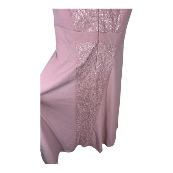 JS Collection Sequin & Crepe Midi Flare Dress in Blush Pink - Picture 6 of 10